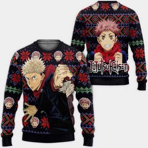 Divesart - Yuji Itadori Ugly Christmas Sweater and Hoodie Custom Anime Jujutsu Kaisen Xmas Gifts